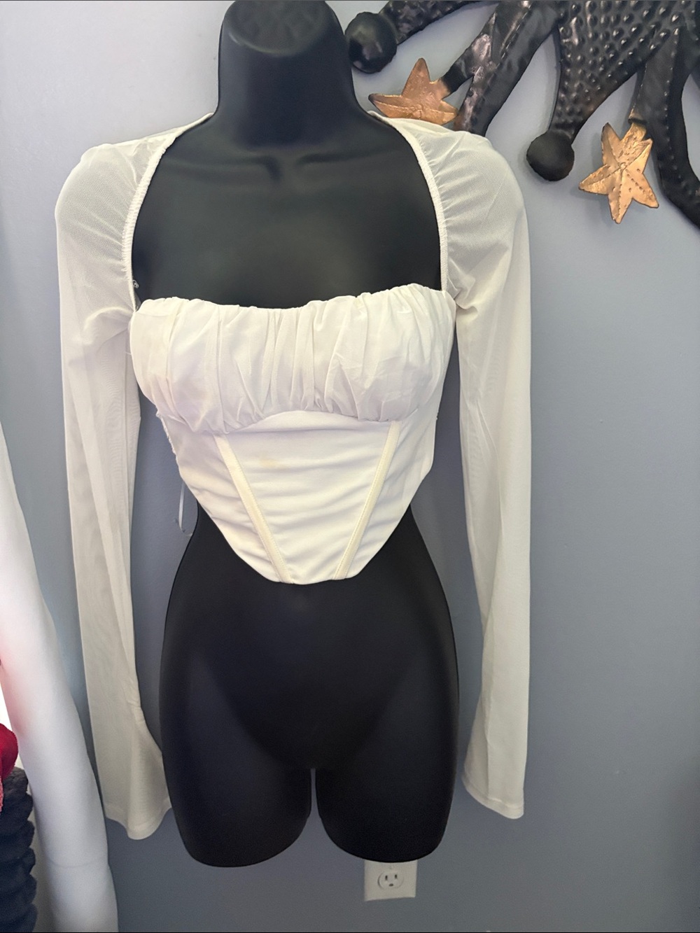 Princess Polly White Long-Sleeve Corset Crop Top
